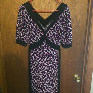 Elegant Black and Purple Patterned Dress
